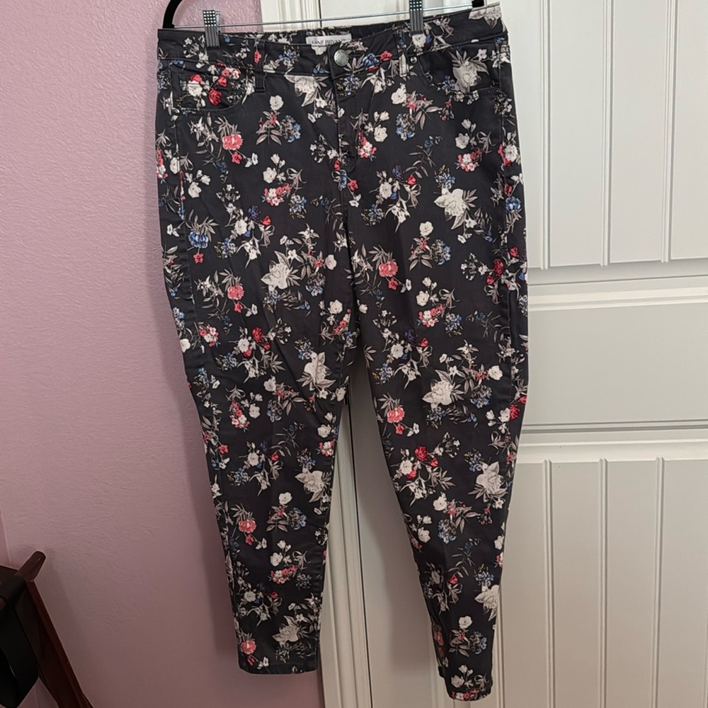 Lane Bryant 16R denim twill floral pants.